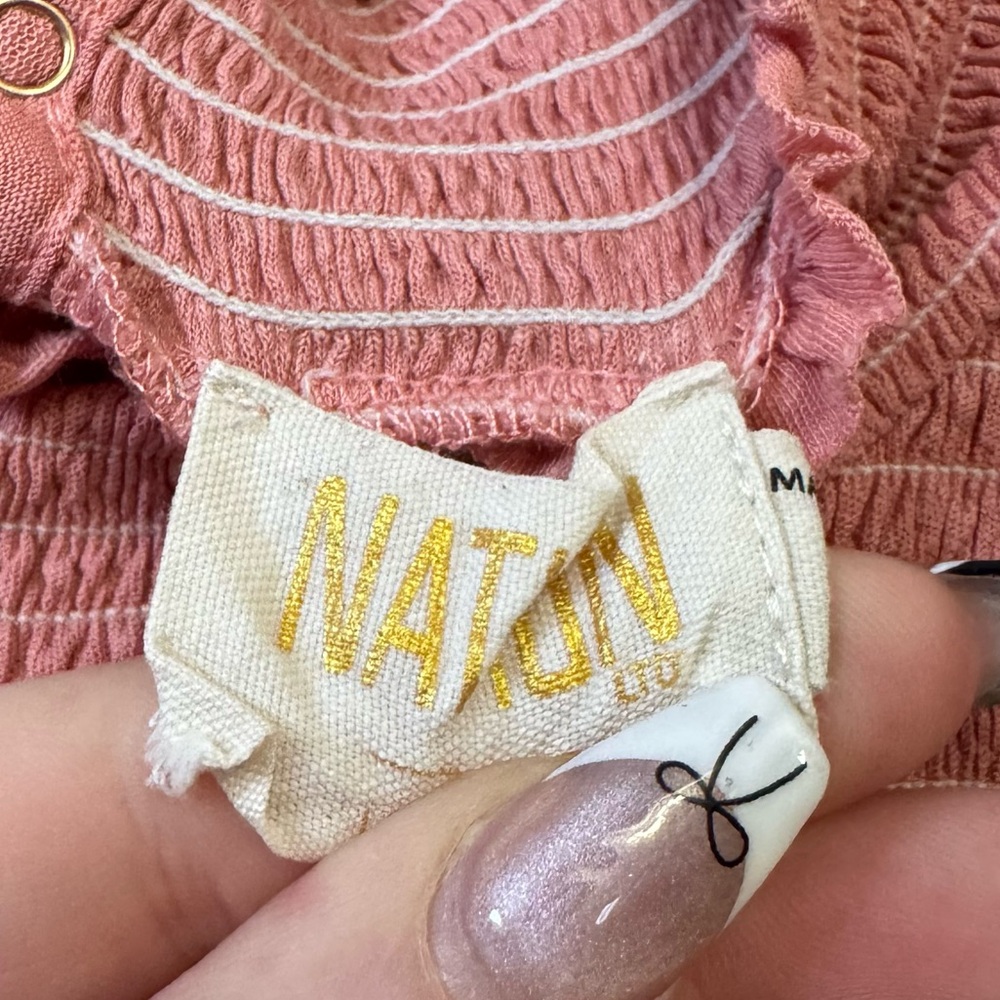 Nation LTD Sabrina long puff sleeve pink smocked boho blouse top - Picture 9 of 11